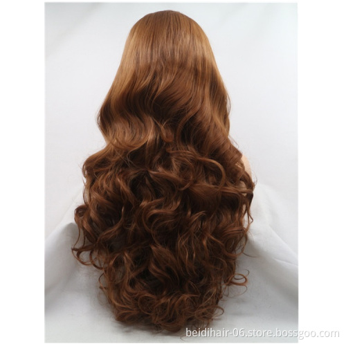 Medium Length Brown Color Wig Lace Front Synthetic Hair